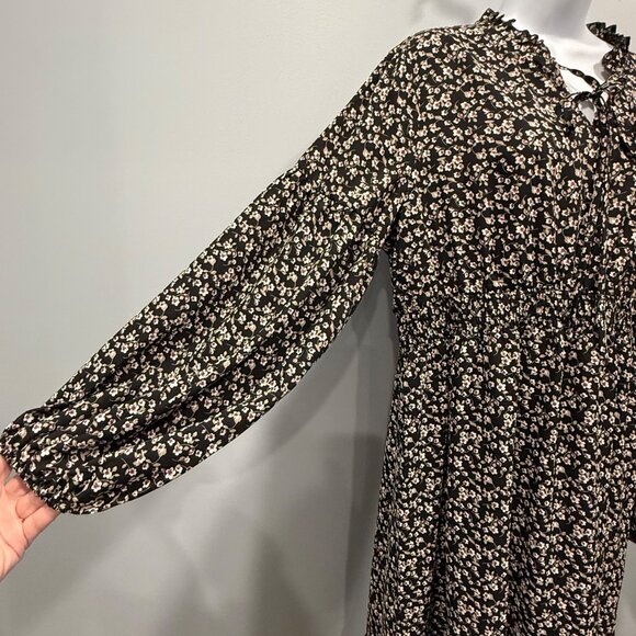 Liumilac Ditsy Floral Midi Dress Prairie Peasant Boho Dark Romantic Black Size X - Picture 5 of 12